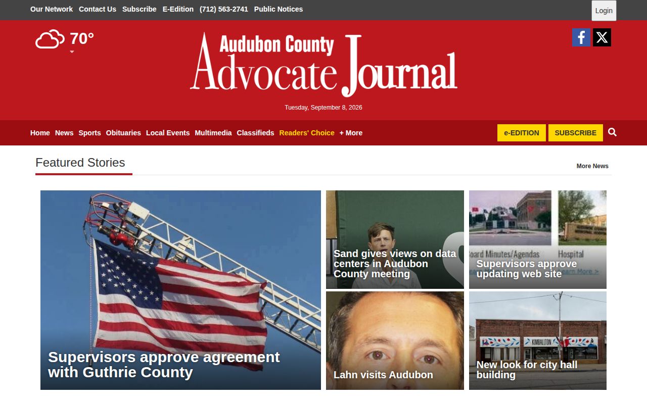 Audubon County local newspaper page without a verified daily arrest feed